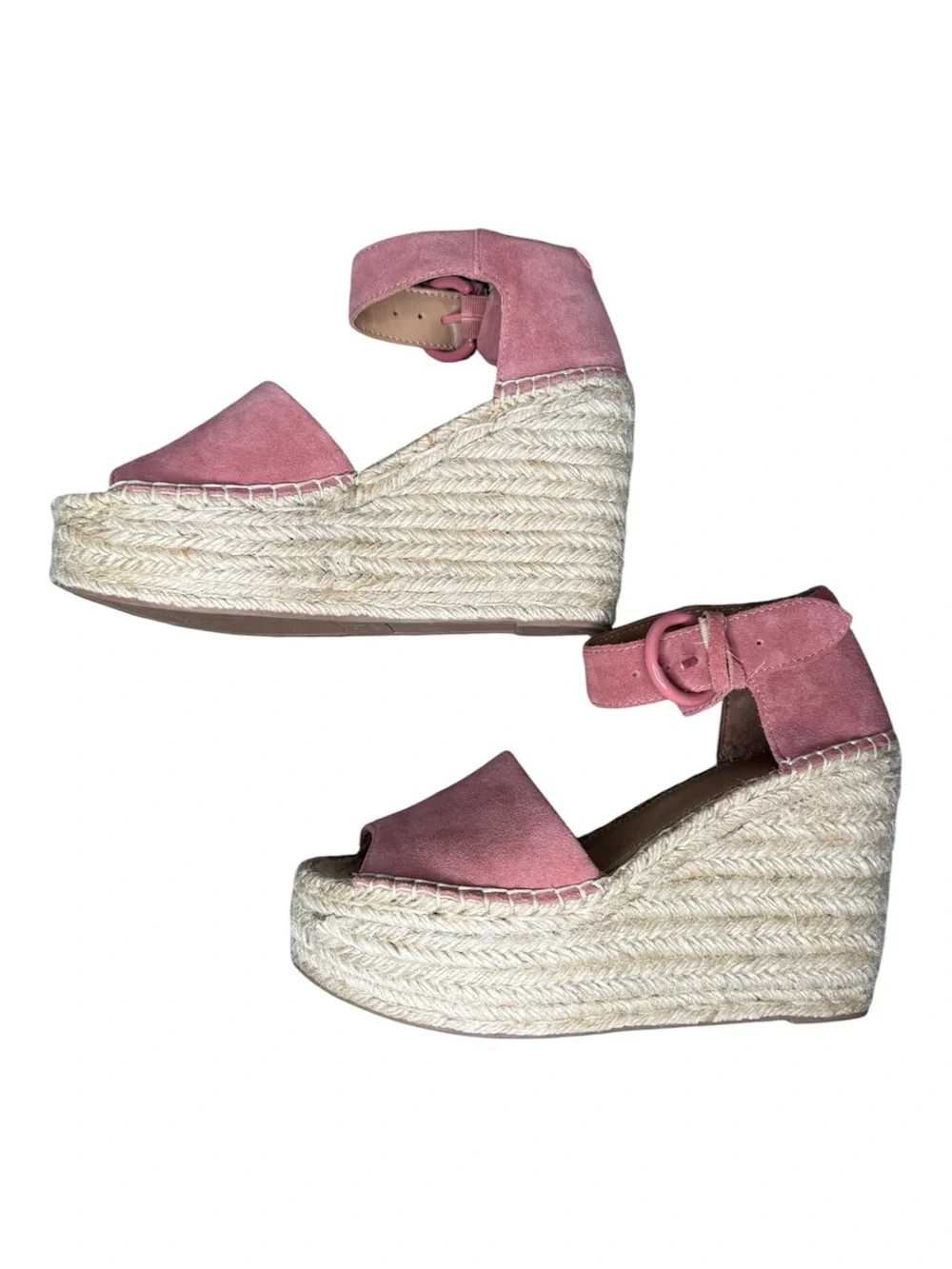 MARC FISHER Mlalida Pink Suede Espadrille Wedge Sandals Leather Sz 6M